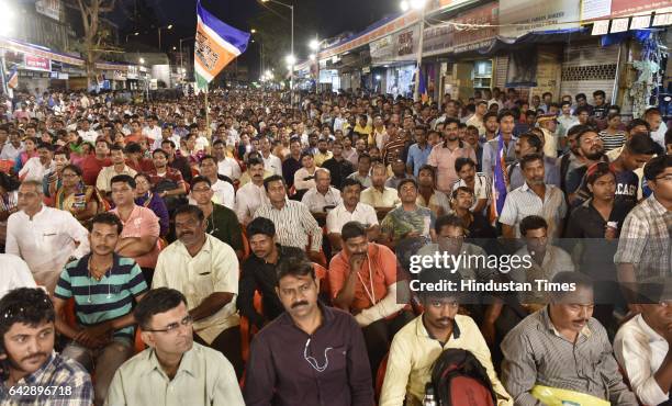 Maharashtra Navnirman Sena supporters during an election rally of Raj Thackeray for the upcoming BMC election at Dadar Station, on February 18, 2017...