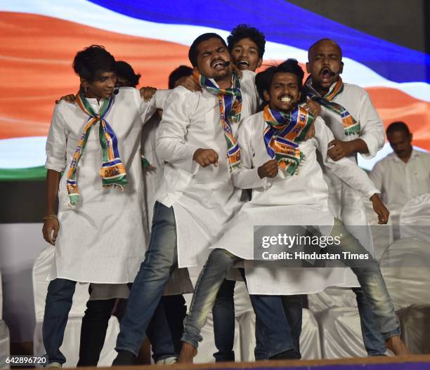 Artists perform during an election rally of Raj Thackeray for the upcoming BMC election at Dadar Station, on February 18, 2017 in Mumbai, India....