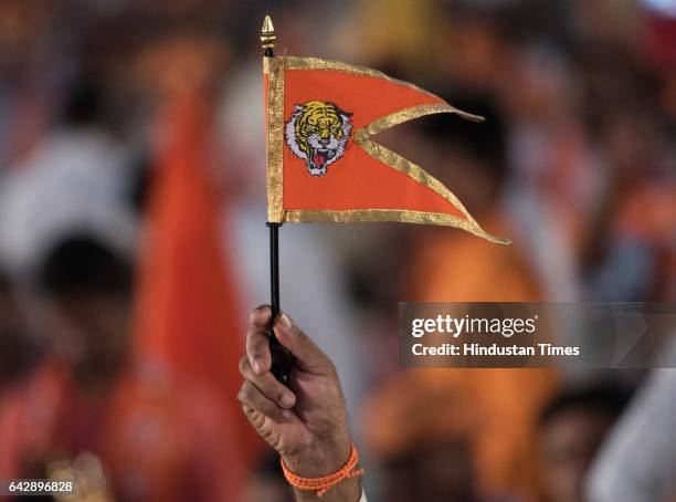 Shiv Sena supporters during an election rally of Uddhav Thackeray for the upcoming BMC elections at BKC Ground, Bandra, on February 18, 2017 in...