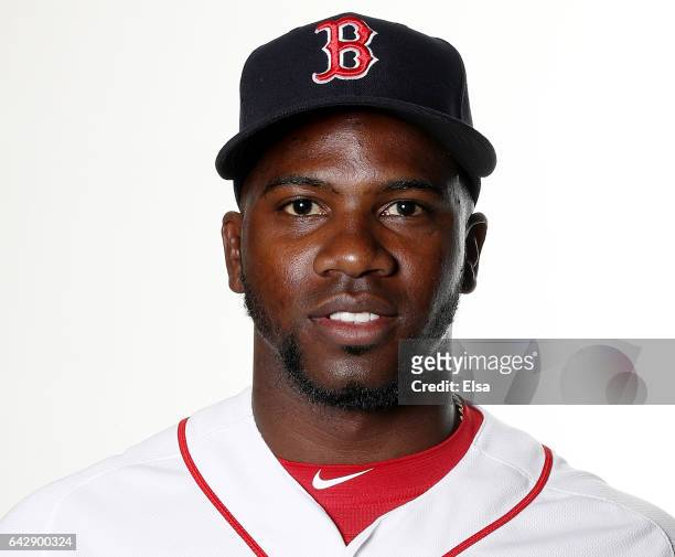 Rusney Castillo of the Boston Red Sox poses for a portrait during the Boston Red Sox photo day on February 19, 2017 at JetBlue Park in Ft. Myers,...