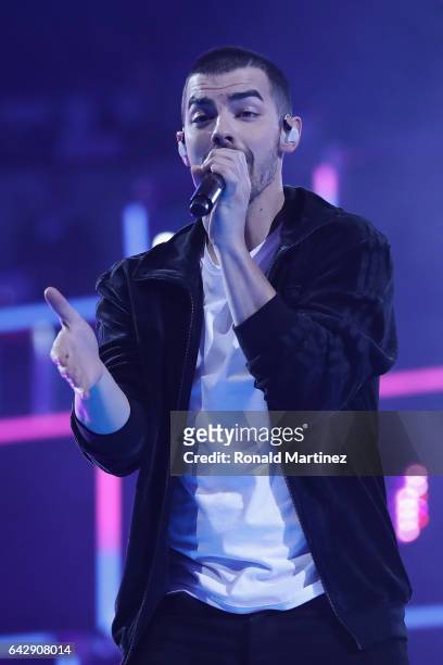 Joe Jonas of DNCE performs during the 2017 Taco Bell Skills Challenge at Smoothie King Center on February 18, 2017 in New Orleans, Louisiana. NOTE TO...