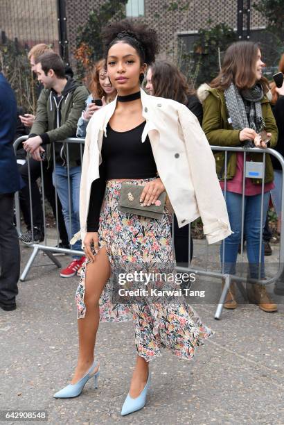 Yara Shahidi arrives for the Topshop Unique show at Tate Modern on Day 3 of London Fashion Week on February 19, 2017 in London, England.