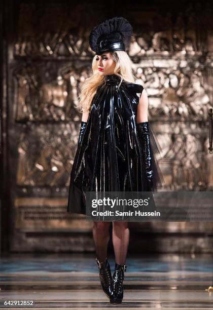 Alice Dellal walks the runway at the Pam Hogg show during the London Fashion Week February 2017 collections on February 19, 2017 in London, England.