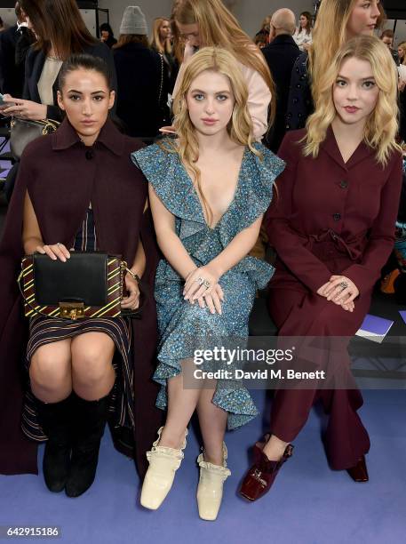 Cora Corre, Anais Gallagher and Anya Taylor Joy attend the Mulberry Winter '17 LFW show at The Old Billingsgate on February 19, 2017 in London,...