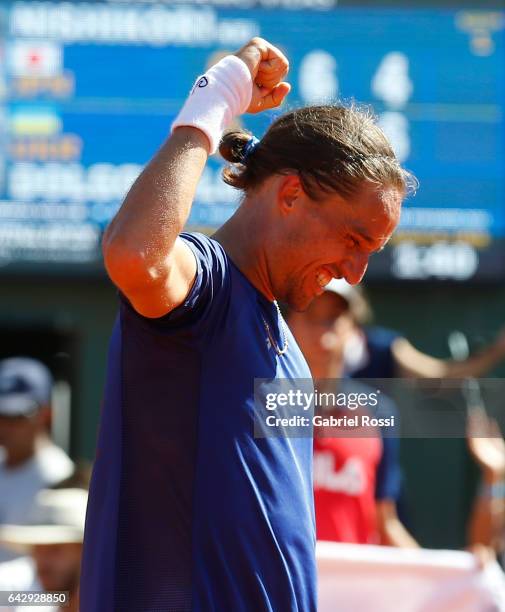 Alexandr Dolgopolov of Ukraine celebrates after wining the final match between Kei Nishikori of Japan and Alexandr Dolgopolov of Ukraine as part of...