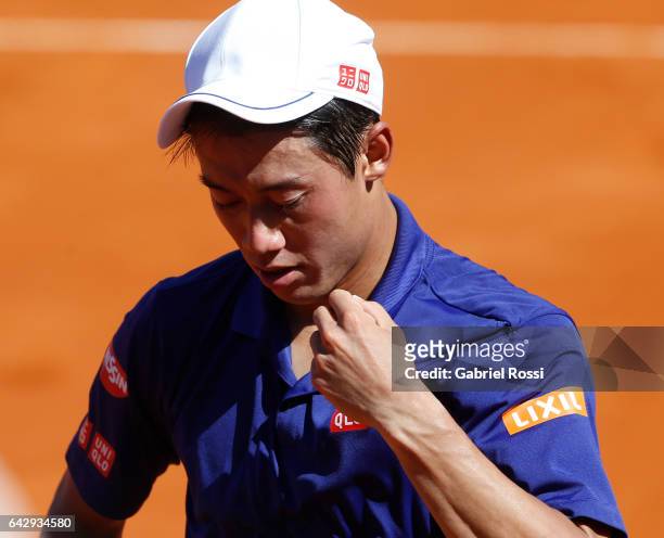 Kei Nishikori of Japan looks on during a final match between Kei Nishikori of Japan and Alexandr Dolgopolov of Ukraine as part of ATP Argentina Open...