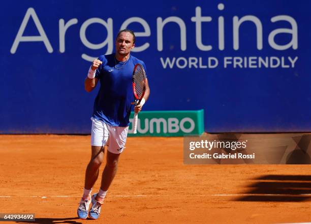 Alexandr Dolgopolov of Ukraine celebrates after wining a point during a final match between Kei Nishikori of Japan and Alexandr Dolgopolov of Ukraine...