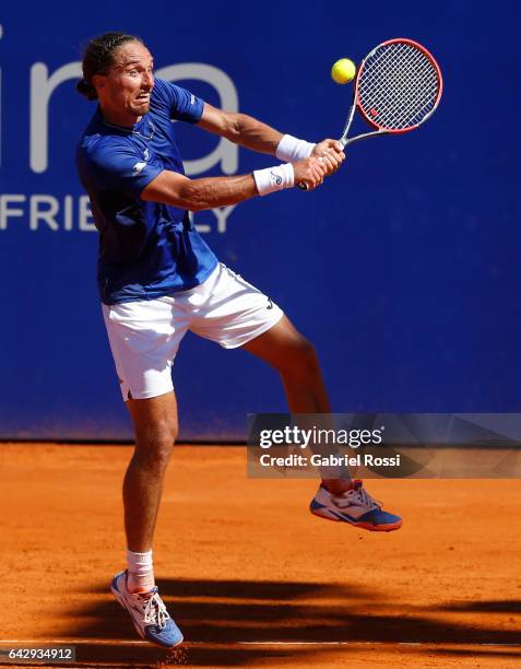 Alexandr Dolgopolov of Ukraine takes a backhand shot during a final match between Kei Nishikori of Japan and Alexandr Dolgopolov of Ukraine as part...