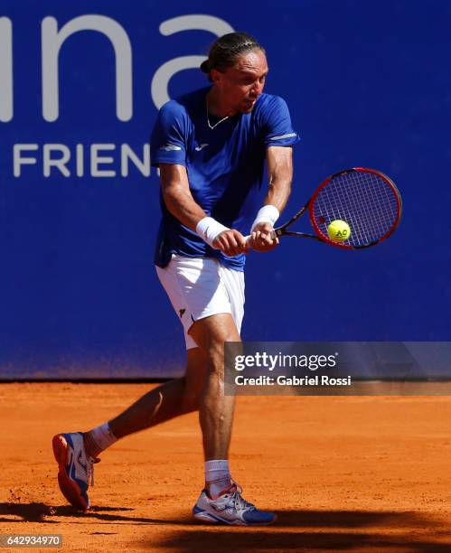 Alexandr Dolgopolov of Ukraine takes a backhand shot during a final match between Kei Nishikori of Japan and Alexandr Dolgopolov of Ukraine as part...