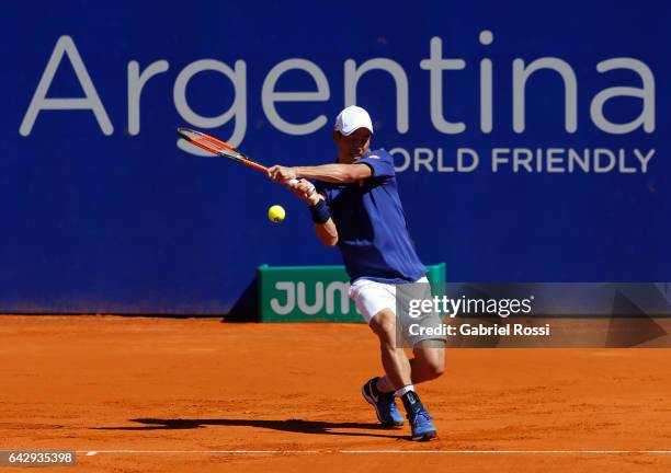 Kei Nishikori of Japan takes a backhand shot during a final match between Kei Nishikori of Japan and Alexandr Dolgopolov of Ukraine as part of ATP...