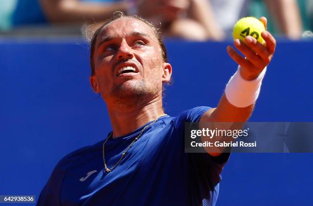 Alexandr Dolgopolov of Ukraine serves during a final match between Kei Nishikori of Japan and Alexandr Dolgopolov of Ukraine as part of ATP Argentina...