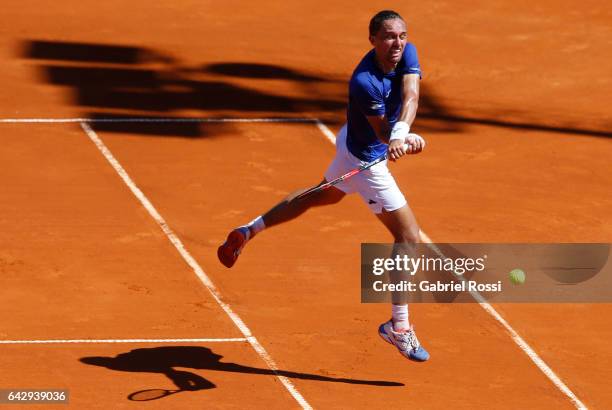 Alexandr Dolgopolov of Ukraine takes a backhand shot during a final match between Kei Nishikori of Japan and Alexandr Dolgopolov of Ukraine as part...