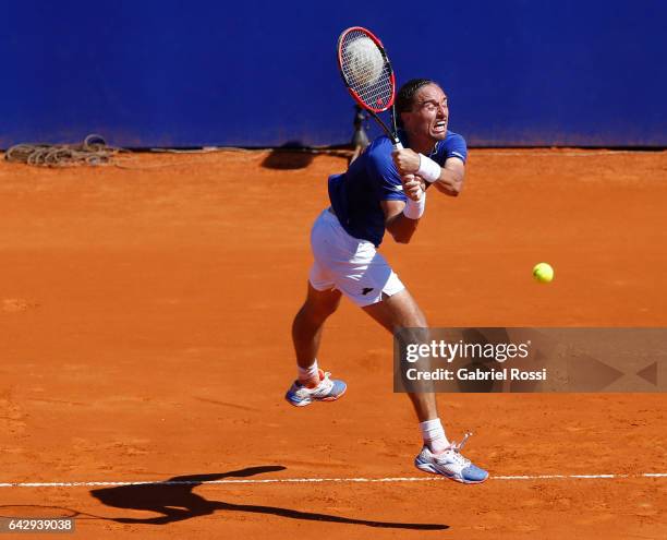 Alexandr Dolgopolov of Ukraine takes a backhand shot during a final match between Kei Nishikori of Japan and Alexandr Dolgopolov of Ukraine as part...