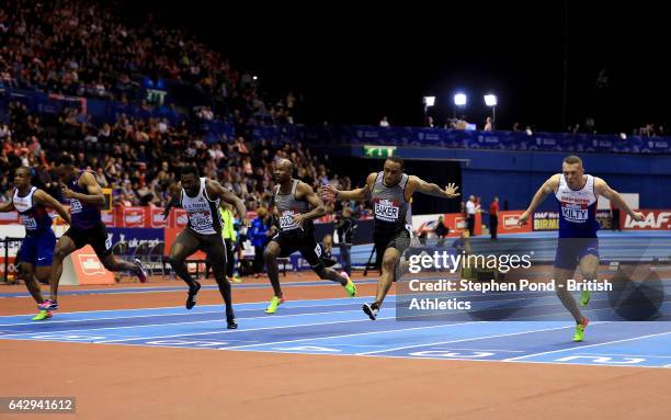 Ronnie Baker of USA wins the mens 60m final during the Muller Indoor Grand Prix 2017 at the Barclaycard Arena on February 18, 2017 in Birmingham,...