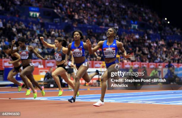 Christina Manning of USA wins the Women's 60m Hurdles final during the Muller Indoor Grand Prix 2017 at the Barclaycard Arena on February 18, 2017 in...