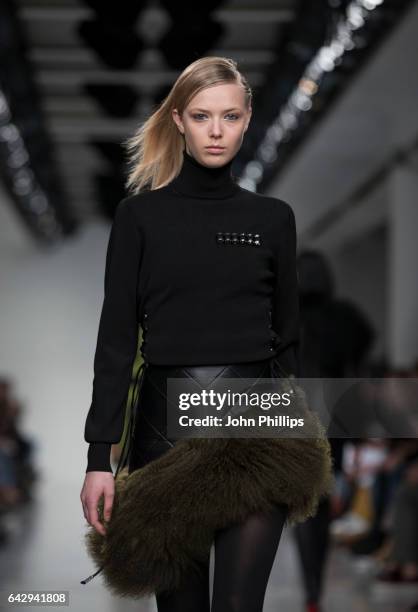 Model walks the runway at the David Koma show during the London Fashion Week February 2017 collections on February 19, 2017 in London, England.