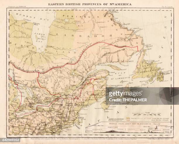 stockillustraties, clipart, cartoons en iconen met oostelijke provincies van noord-amerika kaart 1867 - newfoundland