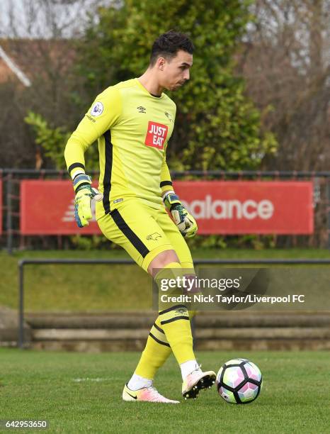 Kelle Roos of Derby County in action during the Liverpool v Drby County Premier League 2 game at The Academy on February 19, 2017 in Kirkby, England.