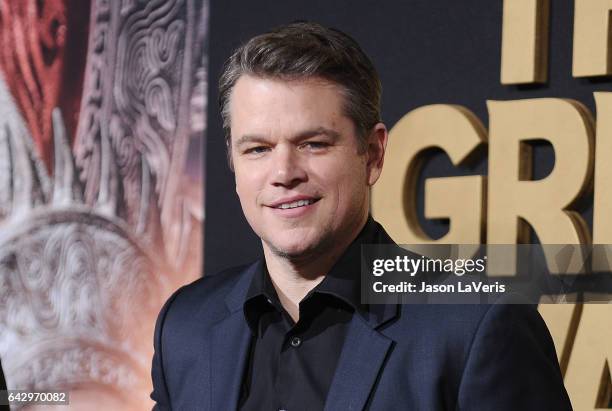 Actor Matt Damon attends the premiere of "The Great Wall" at TCL Chinese Theatre IMAX on February 15, 2017 in Hollywood, California.