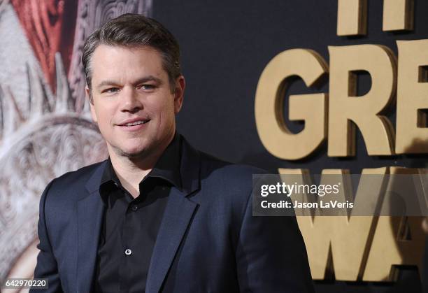 Actor Matt Damon attends the premiere of "The Great Wall" at TCL Chinese Theatre IMAX on February 15, 2017 in Hollywood, California.