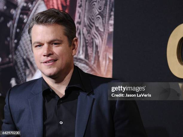 Actor Matt Damon attends the premiere of "The Great Wall" at TCL Chinese Theatre IMAX on February 15, 2017 in Hollywood, California.