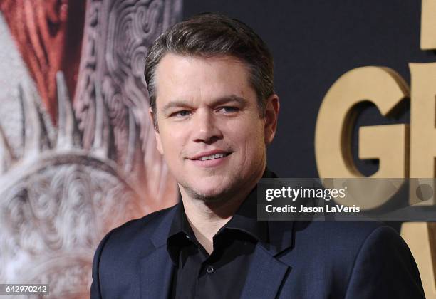 Actor Matt Damon attends the premiere of "The Great Wall" at TCL Chinese Theatre IMAX on February 15, 2017 in Hollywood, California.