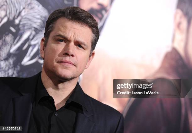 Actor Matt Damon attends the premiere of "The Great Wall" at TCL Chinese Theatre IMAX on February 15, 2017 in Hollywood, California.