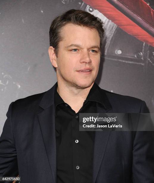 Actor Matt Damon attends the premiere of "The Great Wall" at TCL Chinese Theatre IMAX on February 15, 2017 in Hollywood, California.