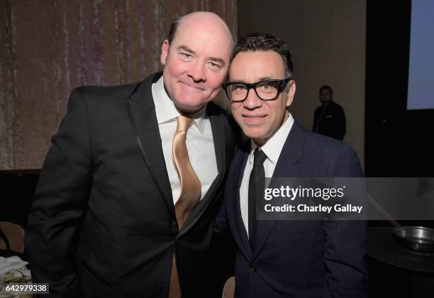 Actors David Koechner and Fred Armisen attend the 2017 Writers Guild Awards L.A. Ceremony at The Beverly Hilton Hotel on February 19, 2017 in Beverly...
