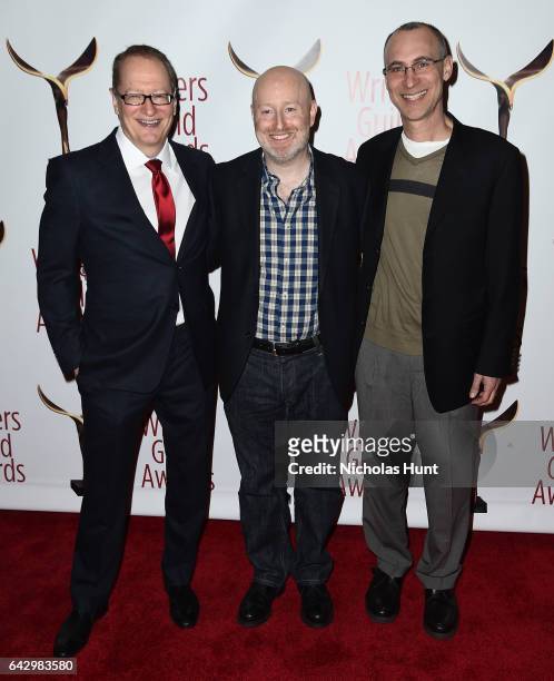 Stephen Schiff, Joe Weisberg, and Joel Fields attend 69th Writers Guild Awards New York Ceremony at Edison Ballroom on February 19, 2017 in New York...