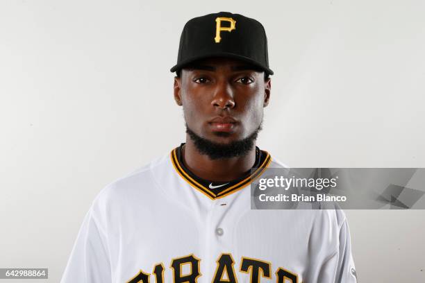 Alen Hanson of the Pittsburgh Pirates poses for a photograph during MLB spring training photo day on February 19, 2017 at Pirate City in Bradenton,...