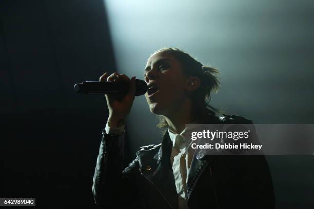 Sara Quin of Tegan and Sara perform on stage at Vicar Street on February 19, 2017 in Dublin, Ireland.