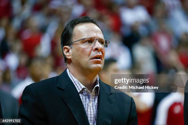 Head coach Tom Crean of the Indiana Hoosiers is seen during the game against the Michigan Wolverines at Assembly Hall on February 12, 2017 in...