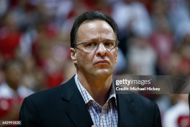 Head coach Tom Crean of the Indiana Hoosiers is seen during the game against the Michigan Wolverines at Assembly Hall on February 12, 2017 in...