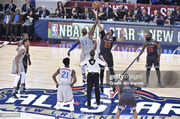 LeBron James of the Eastern Conference and Anthony Davis of the Western Conference start the NBA All-Star Game as a part of 2017 All-Star Weekend at...