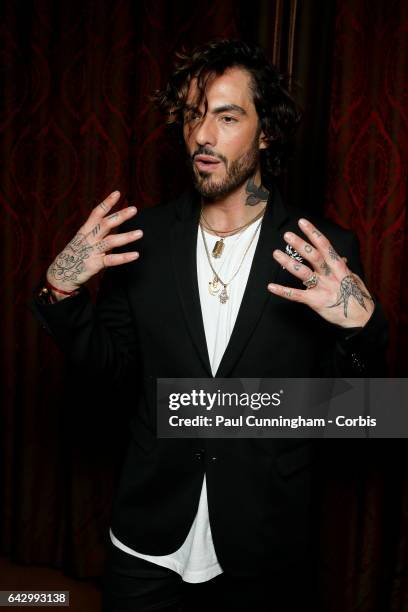 Antonio Corral Calero backstage ahead of the Kristian Aadnevik show during the London Fashion Week February 2017 collections on February 19, 2017 in...