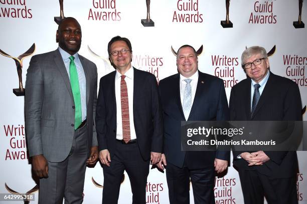 Gregg Bishop, Lowell Peterson, and Michael Winship attend 69th Writers Guild Awards New York Ceremony at Edison Ballroom on February 19, 2017 in New...