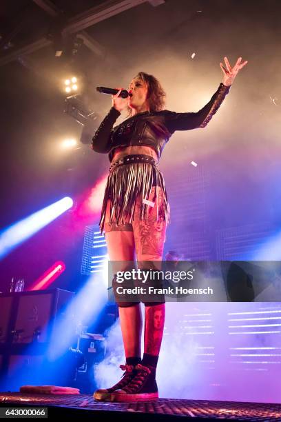 Singer Jennifer Weist of the German band Jennifer Rostock performs live during a concert at the Columbiahalle on February 19, 2017 in Berlin, Germany.