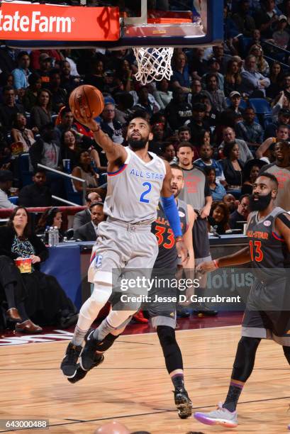 Kyrie Irving of the Eastern Conference goes up for a lay up during the NBA All-Star Game as part of the 2017 NBA All Star Weekend on February 19,...