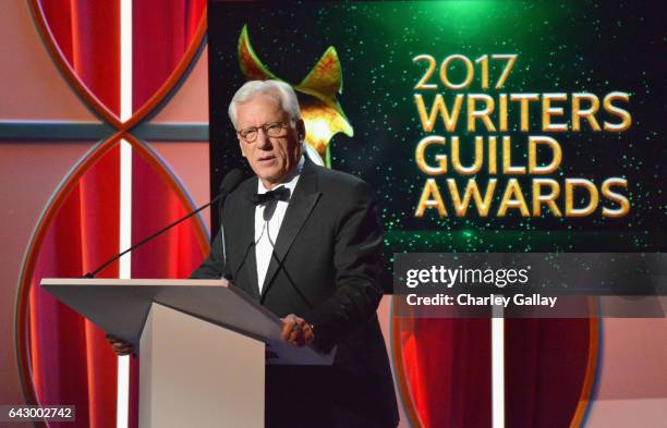 Actor James Woods speaks onstage during the 2017 Writers Guild Awards L.A. Ceremony at The Beverly Hilton Hotel on February 19, 2017 in Beverly...