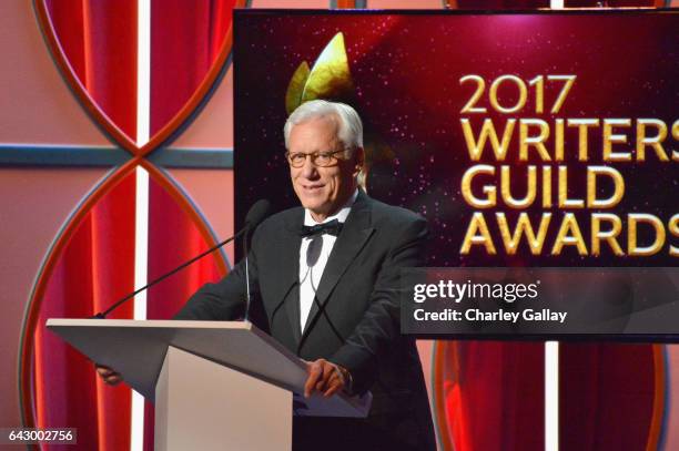 Actor James Woods speaks onstage during the 2017 Writers Guild Awards L.A. Ceremony at The Beverly Hilton Hotel on February 19, 2017 in Beverly...