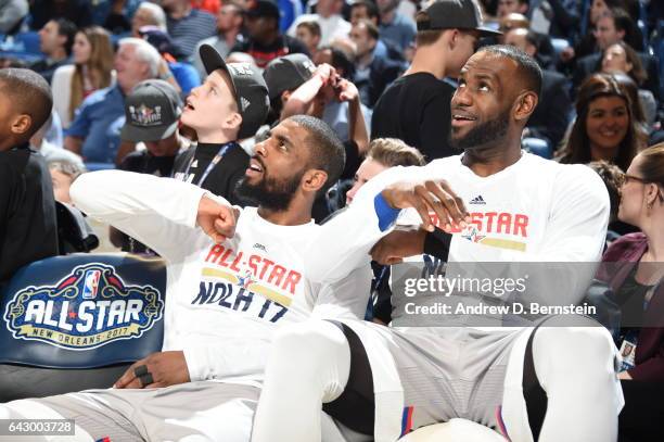 Kyrie Irving and LeBron James of the Eastern Conference All-Star Team during the NBA All-Star Game as part of the 2017 NBA All Star Weekend on...