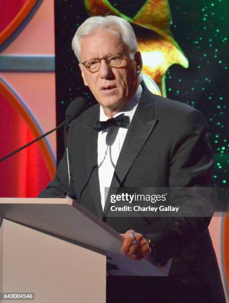 Actor James Woods speaks onstage during the 2017 Writers Guild Awards L.A. Ceremony at The Beverly Hilton Hotel on February 19, 2017 in Beverly...