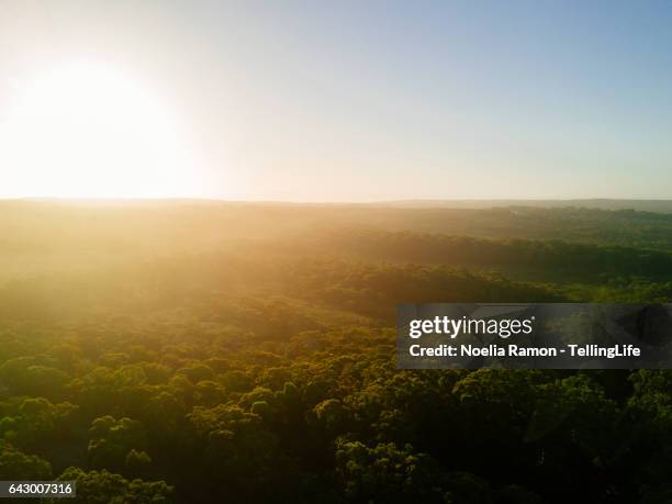 sunset aerial view of sea and landscape, jervis bay, australia - jervis bay stock pictures, royalty-free photos & images