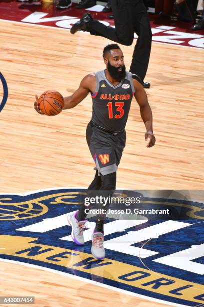 James Harden of the Western Conference handles the ball during the NBA All-Star Game as part of the 2017 NBA All Star Weekend on February 19, 2017 at...