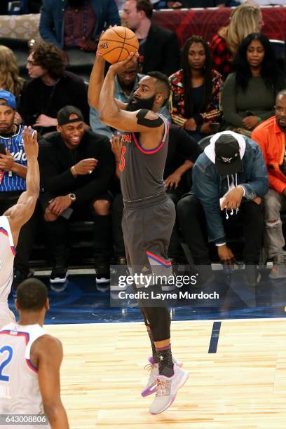 James Harden of the Western Conference All-Star Team shoots the ball during the NBA All-Star Game as part of the 2017 NBA All Star Weekend on...