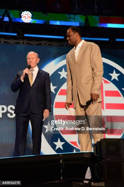 General Martin Dempsey address the fans during the NBA All-Star Game as part of the 2017 NBA All Star Weekend on February 19, 2017 at the Smoothie...