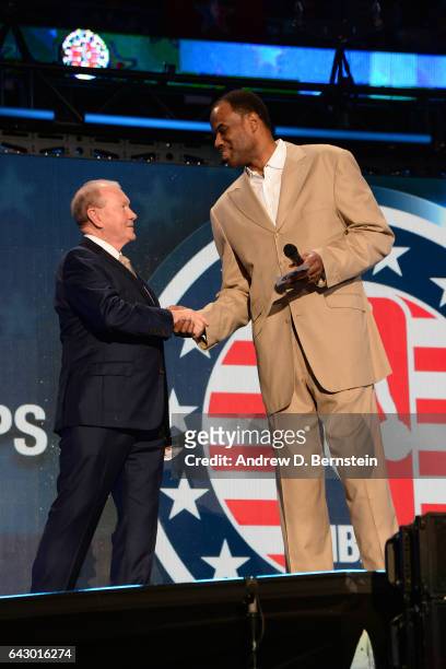 General Martin Dempsey and David Robinson address the fans during the NBA All-Star Game as part of the 2017 NBA All Star Weekend on February 19, 2017...