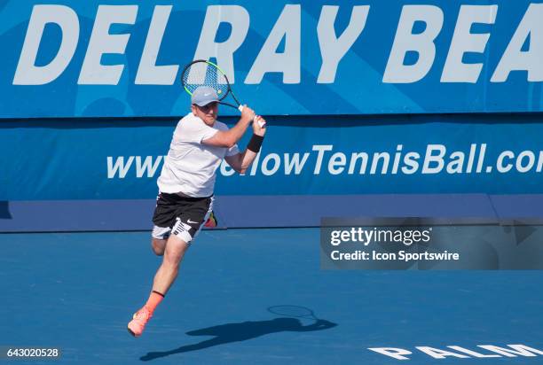 Jesse Levine defeats James Blake during the ATP Champions Tour Delray Beach Open on February 19 at Delray Beach Stadium & Tennis Center in Delray...