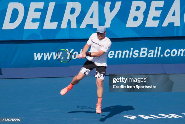 Jesse Levine defeats James Blake during the ATP Champions Tour Delray Beach Open on February 19 at Delray Beach Stadium & Tennis Center in Delray...